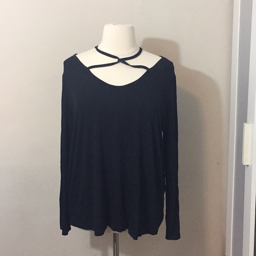 NWOT! Black Strappy Long Sleeve Tee, 3X